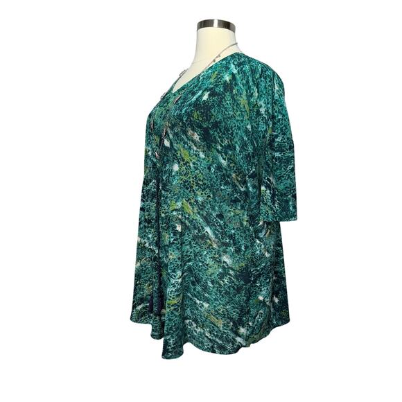 Ellos Tunic Women’s Size 1X Green Abstract Print Drawstring Waist Swim Cover-Up - Picture 2 of 8